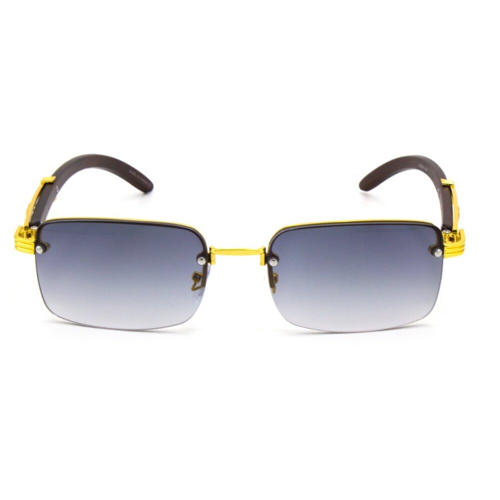 Men Sunglasses‎ Black Lens Rimless Fashion Retro Shades Gold Metal Lentes Gafas